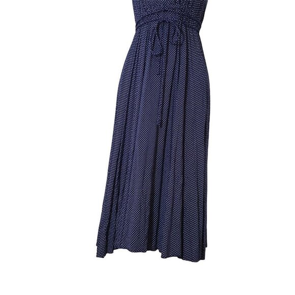 GAP Women Empire Sundress V Neck Navy White Polka Dot Rayon Knit XSmall - Picture 3 of 9